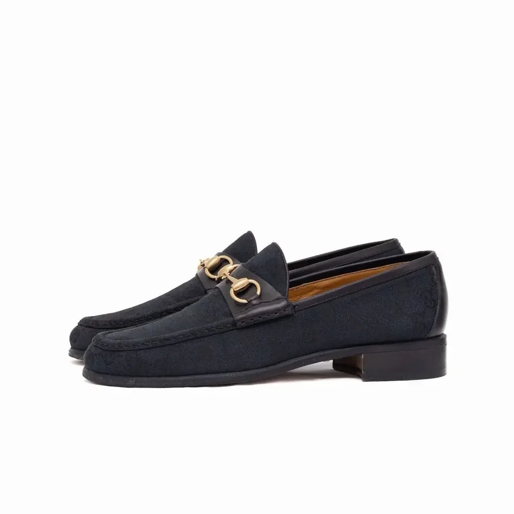 VTG GUCCI Tom Ford Era Black Canvas Monogram Horsebit Loafers EU 41 US 8 D